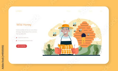 Hiver or beekeeper web banner or landing page. Professional farmer