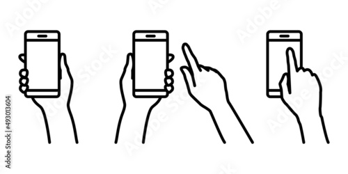 スマートフォンを操作する指とスマホを持つ手のベクターイラスト素材セット
