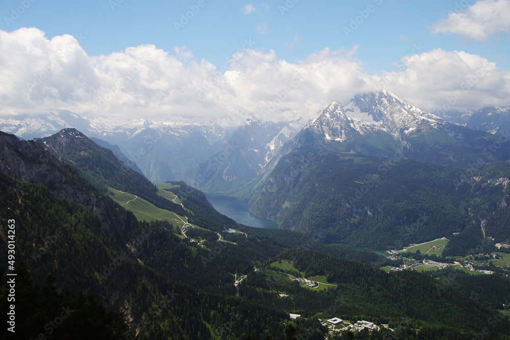 Panorama opening from Kehlstain mountain, the Bavarian Alps, Germany Panorama opening from Kehlstain mountain, the Bavarian Alps, Germany