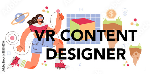 Virtual reality designer typographic header. Futuristic digital innovation