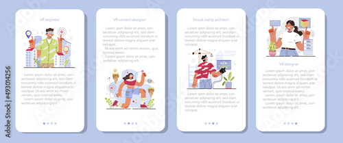 Virtual reality designer mobile application banner set. Futuristic digital