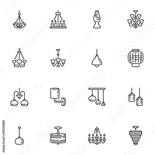 Lighting lamps line icons set