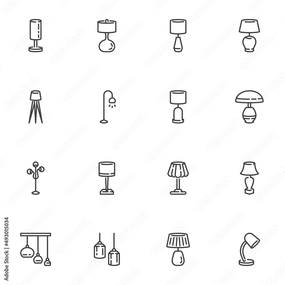 Lamps, lighting line icons set Lamps, lighting line icons set