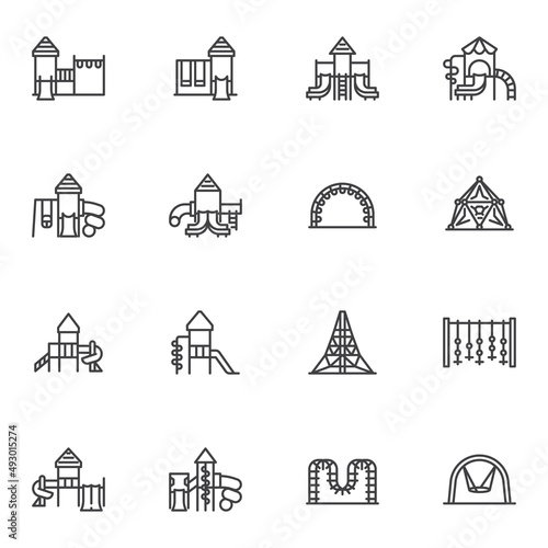 Park playground line icons set