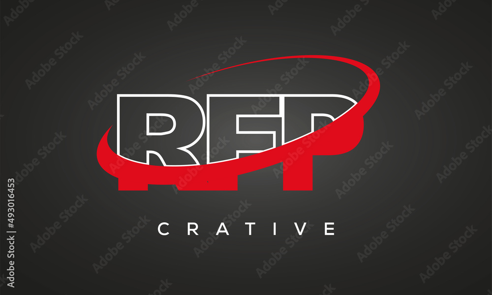 RFP creative letters logo with 360 symbol vector art template design