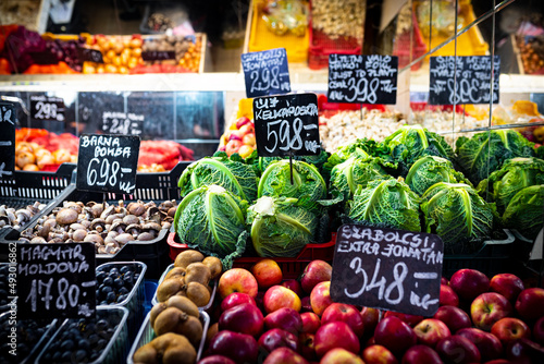 Photography Food Market in central Budapest, Hungary (Great Market Hall), fresh products mar