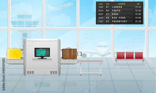 airport lounge with baggage scanner vector illustration