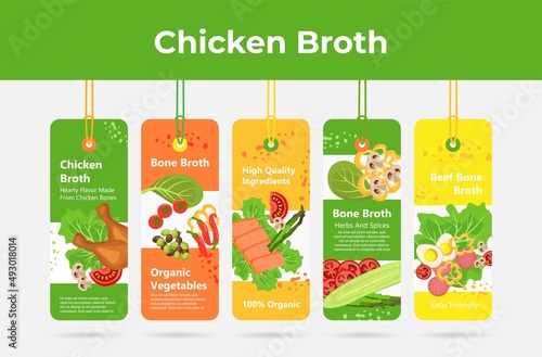 Collection chicken broth tag rope retail poster vector promo label cooking culinary gourmet soup