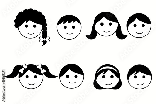 Set of simple face icon family, emoji template. Vector illustration. Isolated on white background