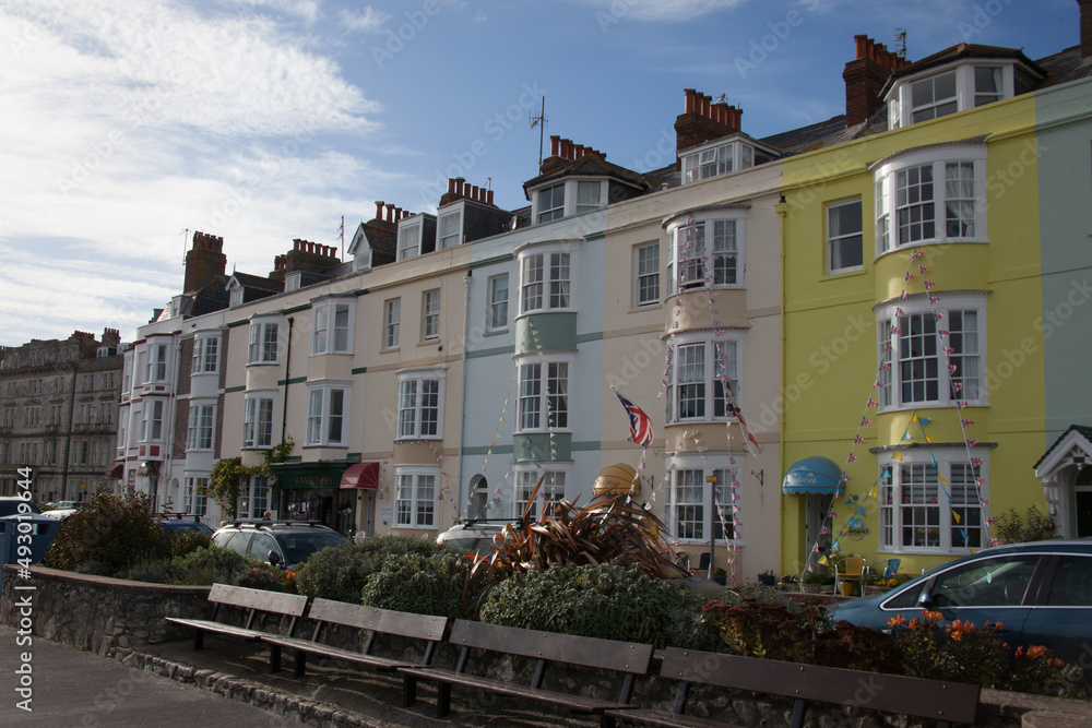 Colourful houses on the seafront in Weymouth, Dorset in the UK