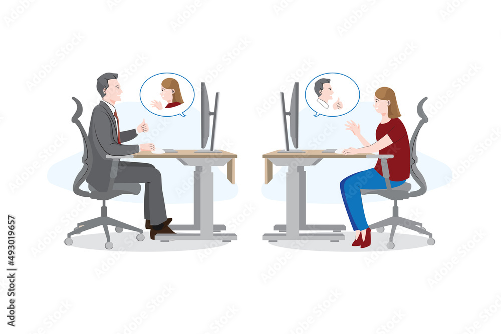 2 of coworkers communication online video conference flat vector illustration on white background