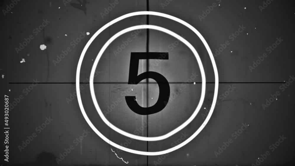 Film leader. Old Universal countdown, film start. Vintage retro movie.
