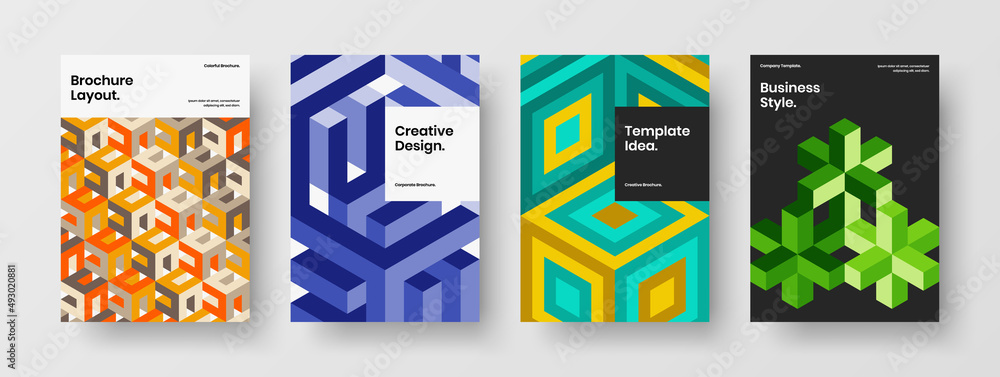 Fototapeta premium Colorful geometric shapes front page layout collection. Modern annual report vector design illustration set.