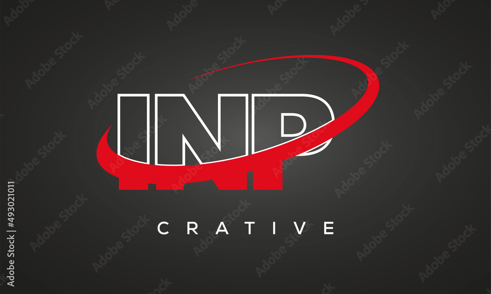 INP creative letters logo with 360 symbol vector art template design