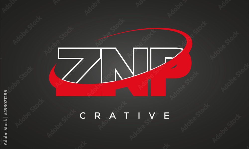 ZNP creative letters logo with 360 symbol vector art template design