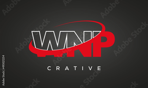 WNP creative letters logo with 360 symbol vector art template design photo