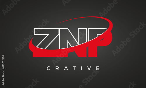 ZNP creative letters logo with 360 symbol vector art template design photo