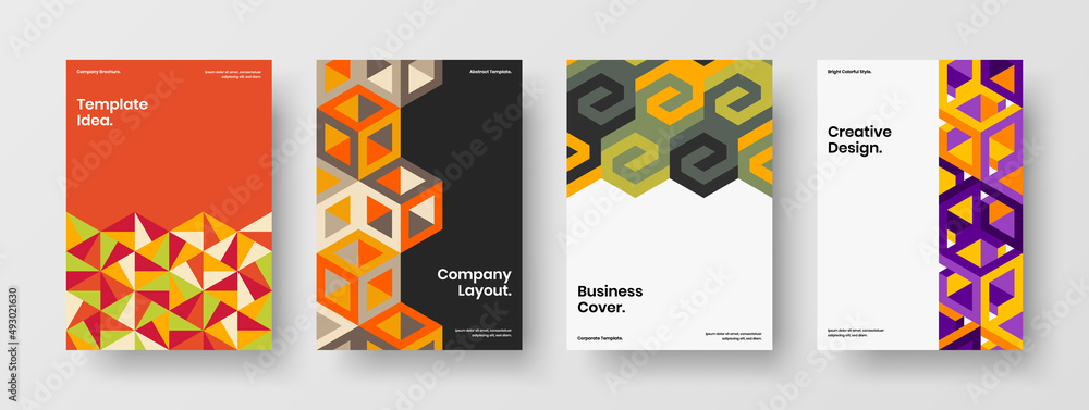 Naklejka premium Abstract geometric tiles front page illustration set. Minimalistic annual report design vector layout collection.