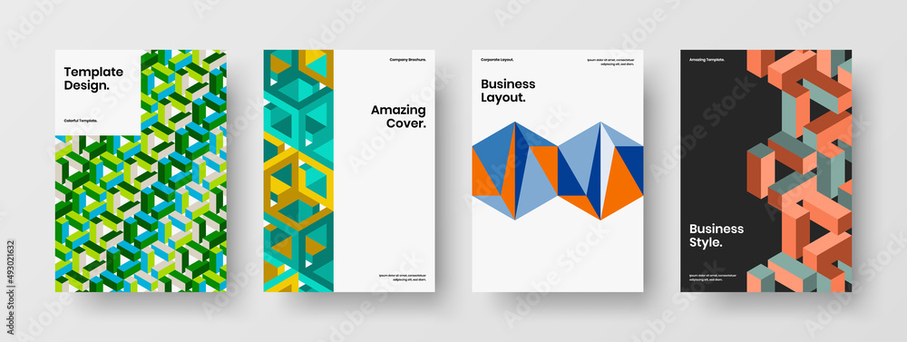 Abstract postcard design vector concept set. Clean geometric pattern company identity template bundle.