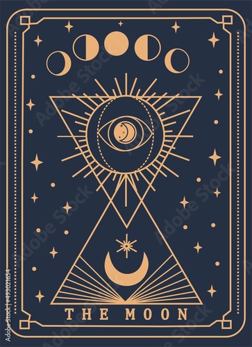 Tarot Card Minimalist Vector Illustration, The Moon	
