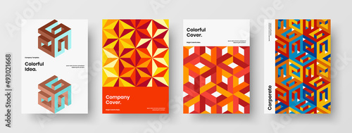 Isolated geometric pattern booklet illustration bundle. Abstract pamphlet design vector layout set.