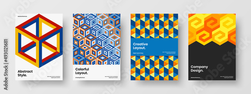 Unique mosaic pattern booklet illustration bundle. Simple company brochure vector design template set.