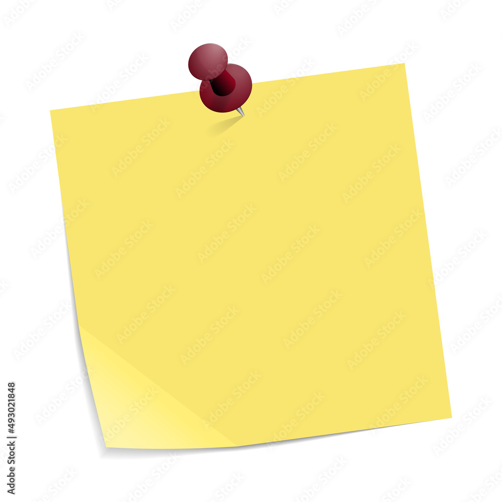 yellow adhesive note with red push pin isolated on white background, vector illustration yellow adhesive note with red push pin isolated on white background, vector illustration