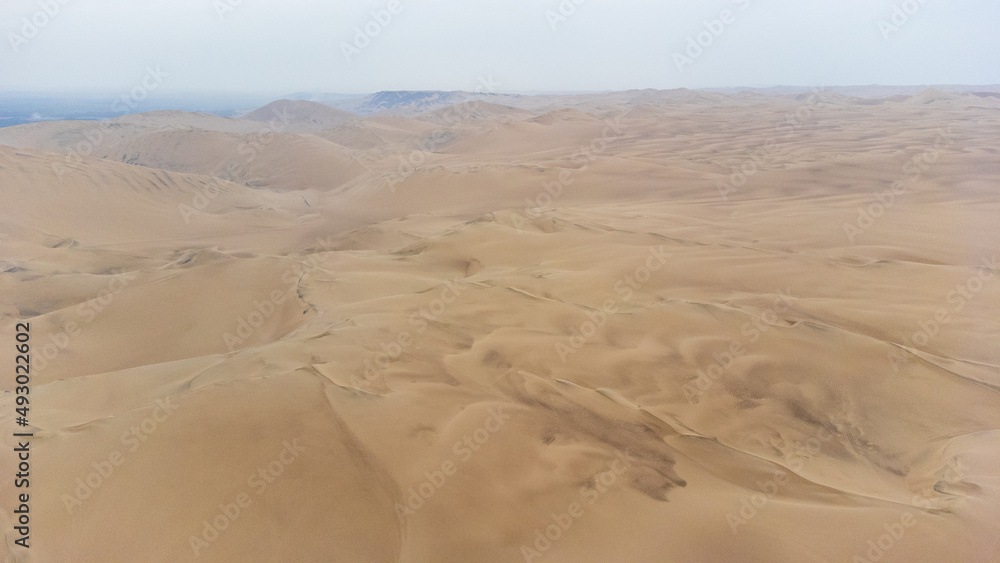 Aerial view of the dunes in the Ica desert Aerial view of the dunes in the Ica desert