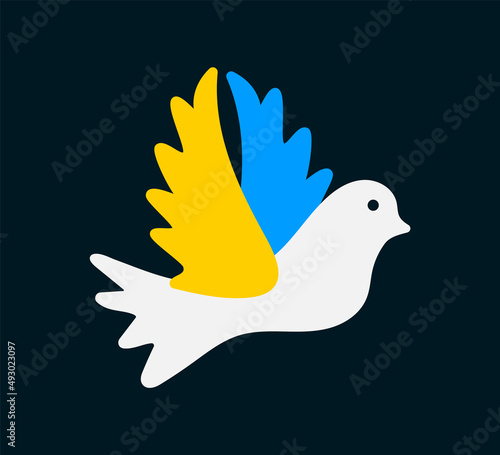 Flag of Ukraine in the form of a dove of peace. The concept of peace in Ukraine. Support Ukraine. No war sign. Vector illustration.