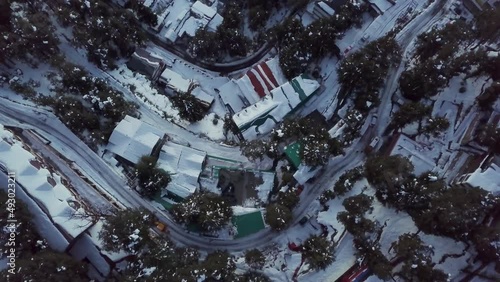 Aerial view of Shimla hillstation with snow resorts and parks photo