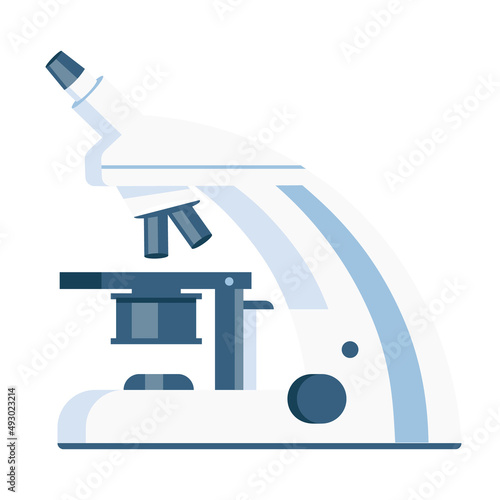 Microscope semi flat color vector object. Enlarging images. Full sized item on white. Instrument for laboratory research simple cartoon style illustration for web graphic design and animation