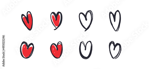 Fototapeta Naklejka Na Ścianę i Meble -  Set of hand drawn hearts. Heart doodles collection. Sketch illustration.