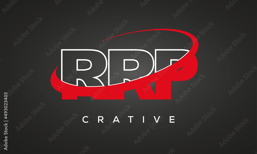 RRP creative letters logo with 360 symbol vector art template design