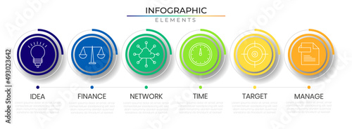 Modern circular business infographic strategy concept design vector with icons. Roadmap timeline network project template for presentation and report.