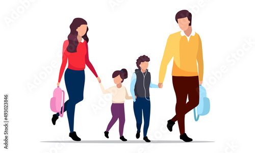 Family going on vacation semi flat color vector characters. Walking figures. Full body people on white. Summer getaway simple cartoon style illustration for web graphic design and animation