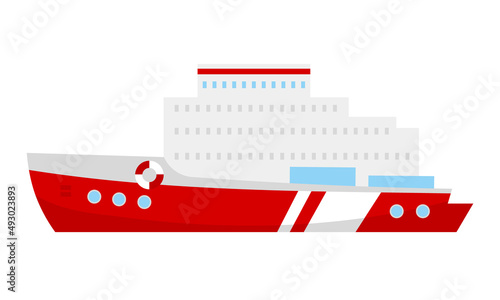 Cruise liner semi flat color vector object. Vessel for shore excursion. Full sized item on white. Luxury passenger ship simple cartoon style illustration for web graphic design and animation