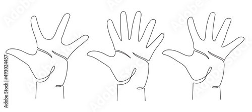 Hands fingers set, normal and wrong palms, one line art, continuous contour. Editable stroke. Isolated. Vector illustration