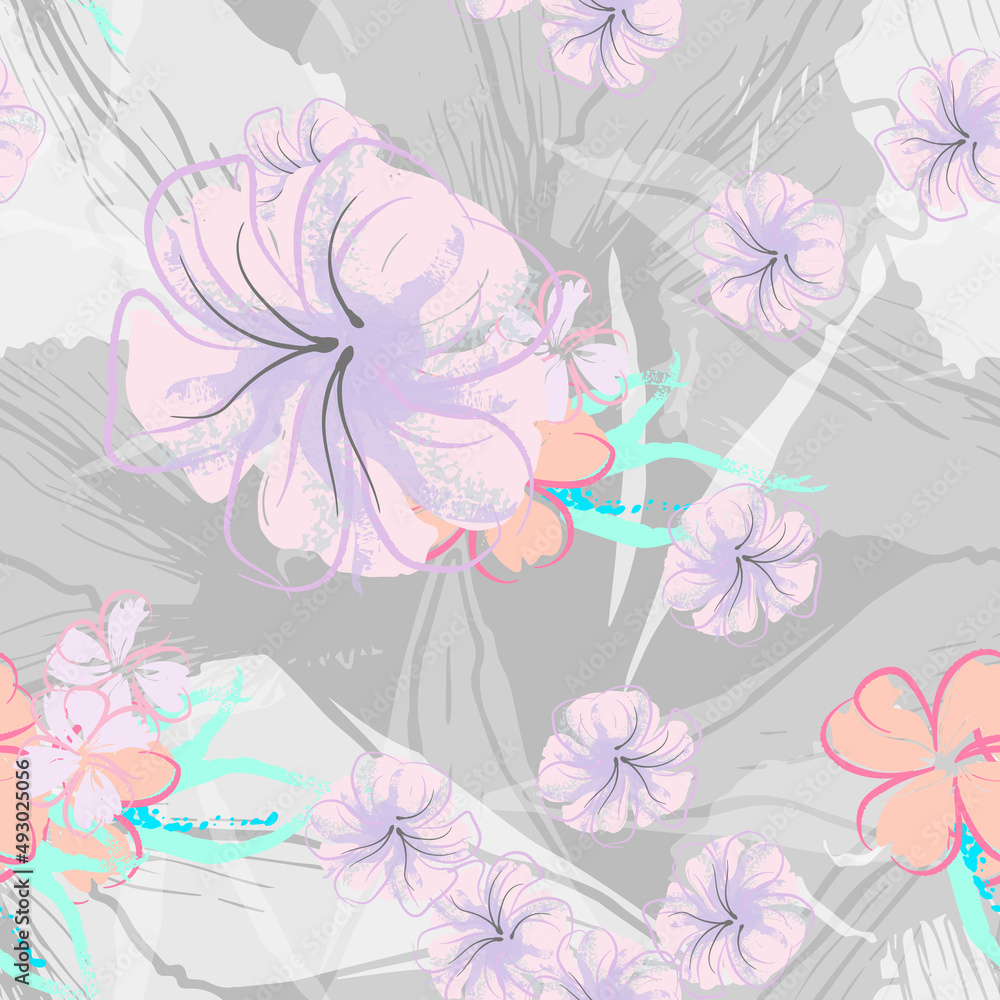 custom made wallpaper toronto digitalPink Flowers Blooming Pattern. Pastel Watercolor.