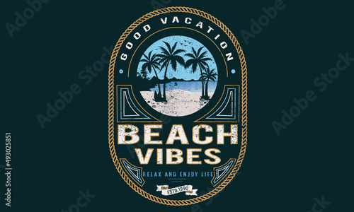 Beach vibes print design for t shirt, poster, sticker and others. Palm tree vector artwork design.