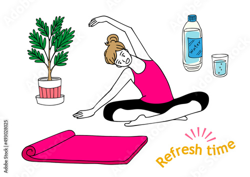 ヨガをする女性の手描きイラスト