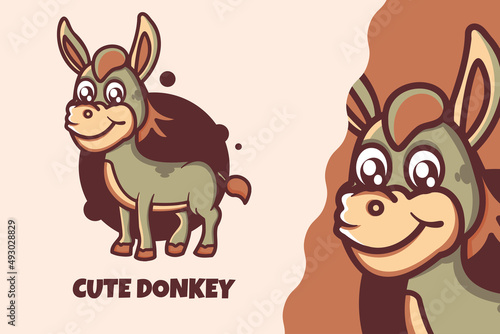 cute donkey cartoon mascot character. cute animal happy concept Isolated