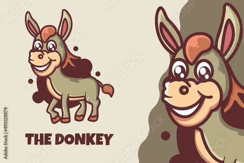 cute donkey cartoon mascot character. cute animal happy concept Isolated