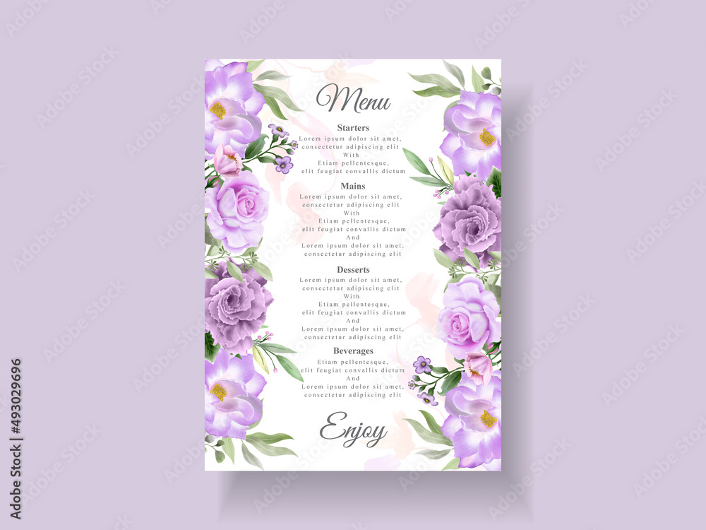 Beautiful purple flowers wedding invitation card template