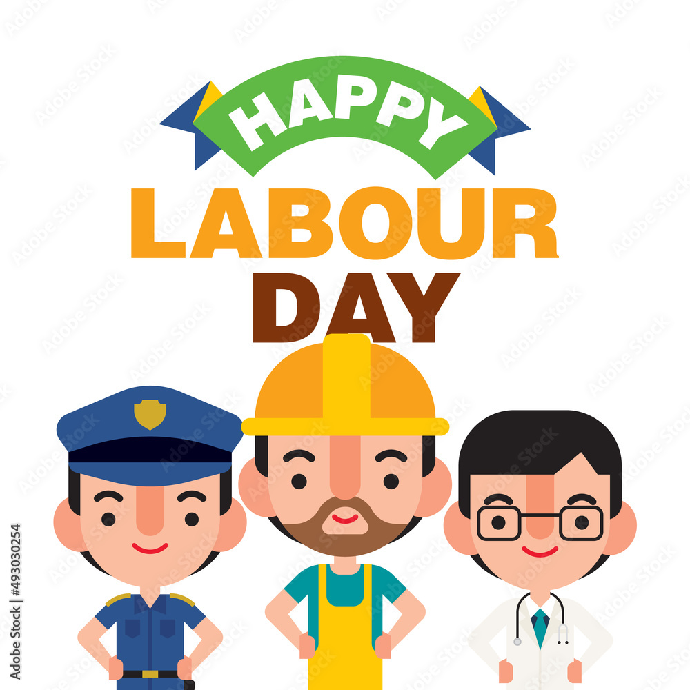 Happy labour day with a group of people in different occupations character. Vector illustration