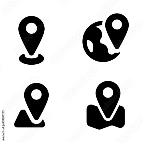 Set of location icon in glyph style isolated on white background