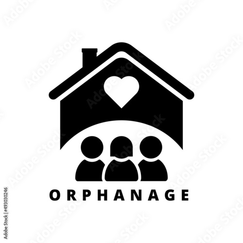 Orphanage icon in simple black design isolated on white background. Orphanage logo design