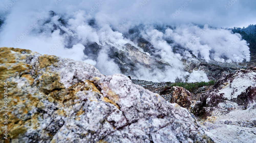 crater with thick smoke in the beautiful area of Halimun salak crater with thick smoke in the beautiful area of Halimun salak