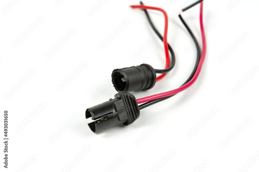 Modern automotive wiring for connecting auxiliary electronic systems of a car on a white background, electronic, Modern automotive wiring for connecting auxiliary electronic systems of a car on a white background, electronic,