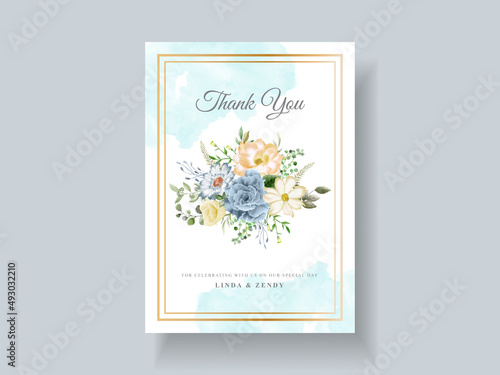 Beautiful blue flowers wedding invitation card template