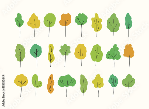 Big collection of different cartoon trees. Vector illustration. 